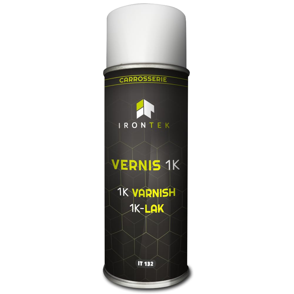 Vernis Transparent Brillant 1K 400ml - IRONTEK | IT132 | Protection UV Anti-​Rayures | Acrylique 1K Séchage Rapide | Auto Moto | Formule Professionnelle Carrossier