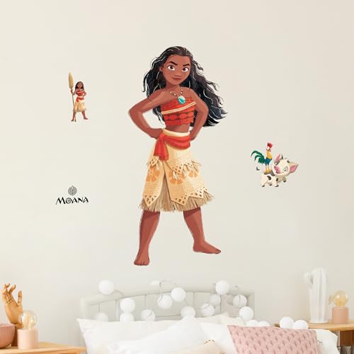 Disney Princess Moana Wall Decal - Large 29 Vinyl Stickers for Kids Bedroom Playroom Bathroom - Peel and Stick Room Decor