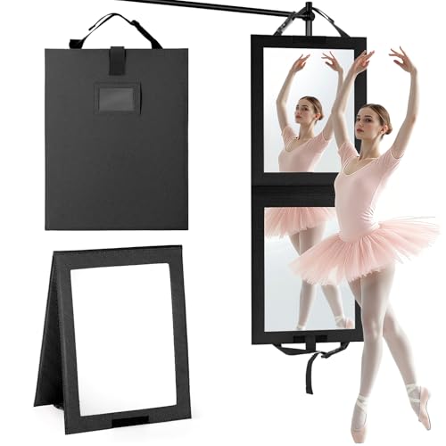 Shinowa Foldable Portable Full Length Mirror for Dancer Camping and Travel Shatter-Proof Acrylic Hanging Mirror with Handle 33x13 Inch Full Body Travel Backstage Mirror Black