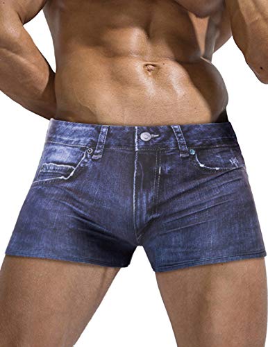 PJ PAUL JONES Men's Swim Trunks Denim Print Beach Swimwear Swimsuit Bikini Briefs