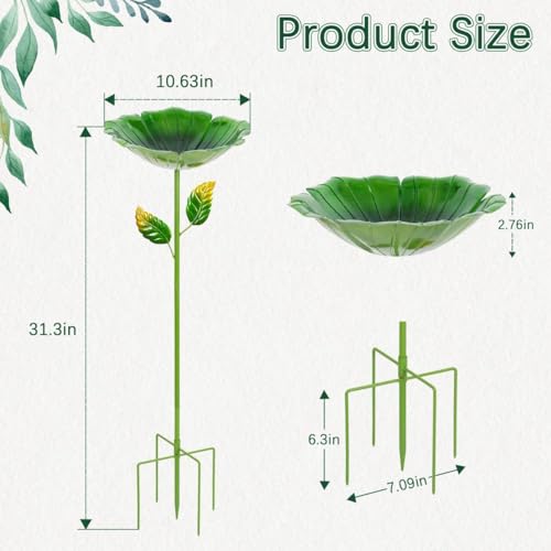 Image of 2 Pack Bird Bath for Outside, Outdoors Garden Decor Flower Birdbath | Colorful Metal Bird Bowl with Five Stakes for Hummingbird Baths & Bird Feeders, 31.3 inch H x 10.63 inch Dia (Red,Green)