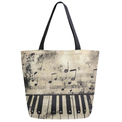 Peystean Old Fashion Piano Keys Musical Notes Extra Large Shoulder Grocery Tote Bag, Canvas Daily Handle Bag for Men Women Gym Yoga Weekender Picnic Beach Travel Kitchen Reusable Market Shopping