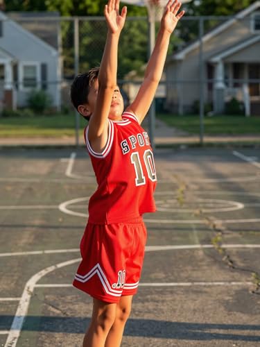 Image of Volunboy Kids Sports Shorts Sets Boys Jerseys Tracksuit 2 Piece Basketball Performance Tank Top and Mesh Shorts Set