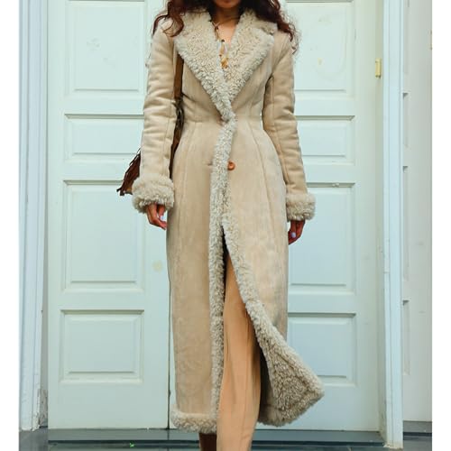 Long Winter Coats for Women Faux Suede Leather Shearing Jacket Fuzzy Sherpa Lined Trench Coat Business Casual Overcoat3