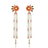 Dainty Flower Enamel Dangle Earrings - Florals Leaves Gold Chain Drop Earring for Women Girls, Hypoa