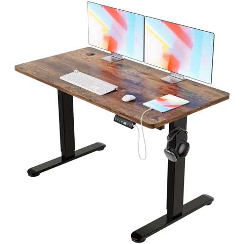 Devoko Escritorio Elevable Eléctrico 140 * 70cm Mesa para Computadora Ajustable en Altura con Bandeja de Gestión de Cables y Memoria de 3 Funciones,con Tecnología Anticolisión Marrón