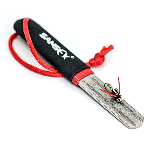 Samsfx Fishing Hook Sharpener Hook File Portable Grinding Tool With Double Sided Fine And Medium Grit Fly Fishing Tools, 4Inch (Black & Red Handle) #TOP2