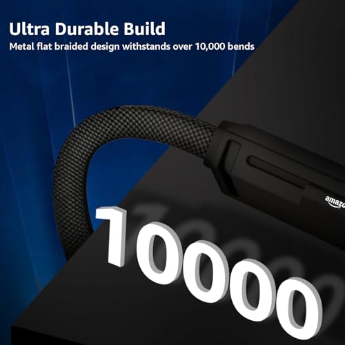 Image of amazon basics 4 in 1 Metal Flat Braided Indestructible Cable 110cm 60W with lightning to type C, type C to C, Lighting to type A compatible for iPhones, iPads, Macbooks, Type C Laptops (Grey)