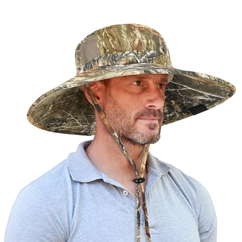 Image of Men Safari Sun Hat Wide Brim Boonie Fishing Cap with Adjustable Drawstring