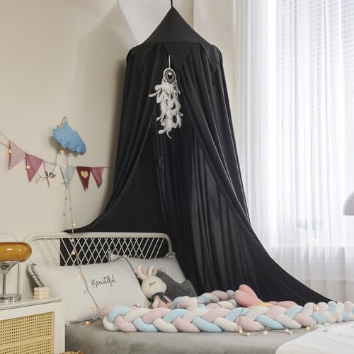 Ricemru Betthimmel Mädchen Babybett Vollstoff Kinder Babys Bett Baldachin Himmelbett Hängende Prinzessin Mückennetz für Schlafzimmer Babyzimmer 400CM (Schwarz)