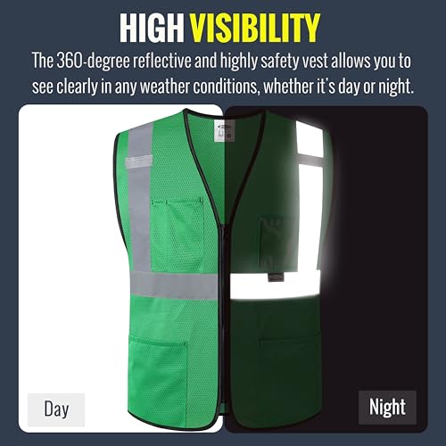 Image of JKSafety Safety Vest for men women Hi Vis Vest with Pockets and Zipper High Visibility Meet ANSI Standard(BX310