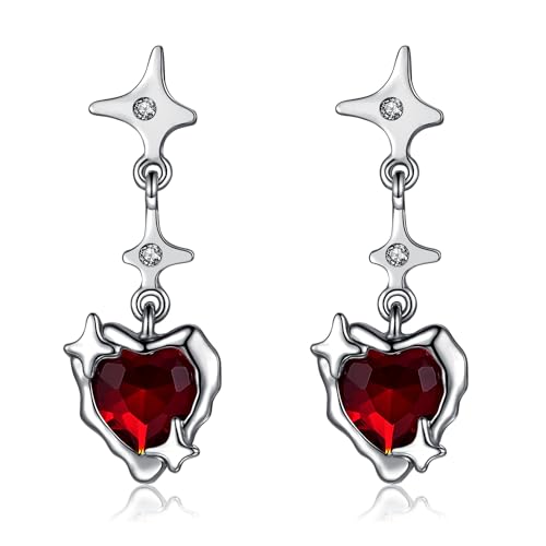 Gothic Heart Dangle Earrings for Women, Goth Black Red Heart Studs Drop Earrings, Emo Punk Y2k Goth Accessories for Women