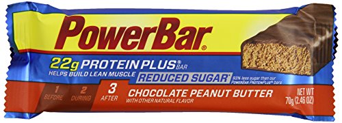 PowerBar Protein Plus 22g, Chocolate Peanut Butter Reduced Sugar, 2.46-Ounce Bars (Pack of 12)