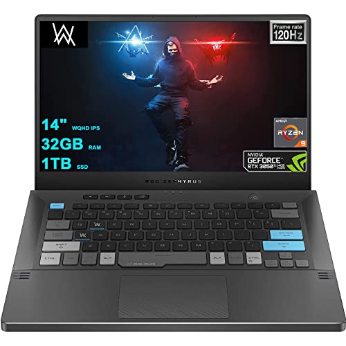 Asus ROG Zephyrus G14 Alan Walker Special Edition Gaming Laptop 14' WQHD 120Hz IPS AMD 8-Core Ryzen 9 5900HS (Beat i7-10370H) 32GB RAM 1TB SSD GeForce RTX 3050 Ti 4GB Backlit USB-C Win10 + HDMI Cable