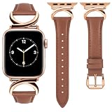 コンパチブル Apple Watchバンド アップルウォッチベルト レザー本革製 レディース 蒸れない 長さ調整 49/46/45/44/42mm おしゃれ 高級レザーバンド Apple Watch Ultra2/Ultra/S10/9/8/7/6/5/4/SE2/SEに対応 柔らかい 入学/誕生日/バレンタインデープレゼント【ブラウン+ローズゴールド】