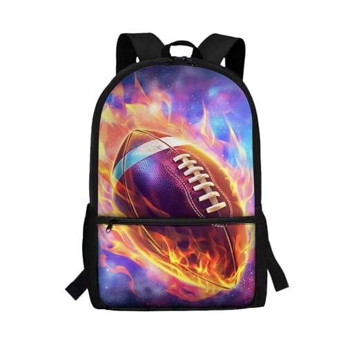 Rweroyiu Large School Backpack Rugby Ball for Teen Boys, Fashion Backpack with Padded Back Comfortable Shooulder School Bags for Kids Preschool 17 Inch Laptop Business Work Bags