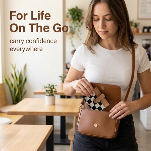 Image of TURBOOST Cute Slim Card Holder Canvas Front Pocket Checkered Wallet, Small Credit Card Case for Women (Brown)