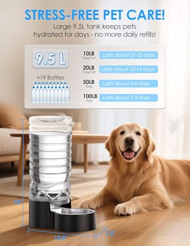 2.5 Gallon Automatic Dog Water Dispenser【Wide Mouth for Easy Hand-in Cleaning】【Removable Stainless Steel Bowl】, Gravity Refilling Large Capacity for Cats and Dogs, Multi-Pet Homes - Image 3