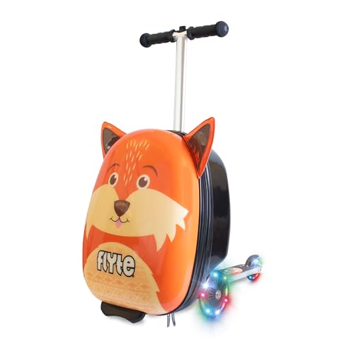 Flyte Frazer the Fox Scooter Suitcase - Rideable, Carry on Compliant 2-in-1 Children's Suitcases, 18 inch Ride on Suitcase for Kids, 25 Litre Capacity Kids' Luggage on Wheels for Children Aged 4+