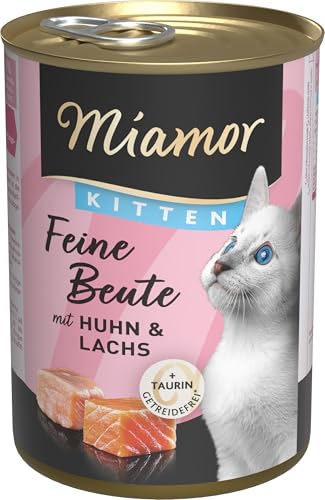 Miamor - Feine Beute Kitten | Nassfutter für Katzenkinder mit 7 Sorten Fleisch und Innereien. Getreidefreies Alleinfutter mit Taurin in der Dose ohne künstliche Zusätze | 12x400g Huhn & Lachs