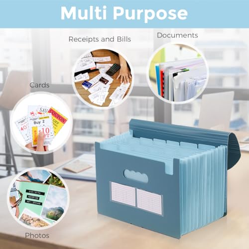 SKYDUE Accordion File Organizer, 13 Pocket File Folder Organizer with Monthly & Blank Labels, Mist Blue Document Organizer with Solid Inner Pages, Letter A4 Size for Office School - Thumbnail 7