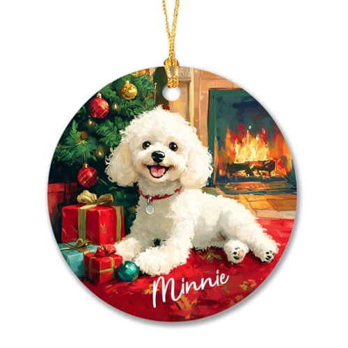 Personalized White Poodle Xmas Ornament - Custom Christmas Keepsake With Name for Family and Best Friend - Watercolor Dog Gift