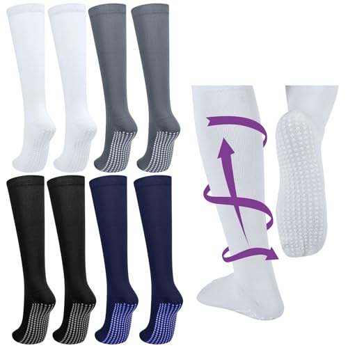 4 Pairs Non Slip Compression Socks 20-30 Mmhg Compression Socks with Grips Support for Women Men Pregnant Elderly
