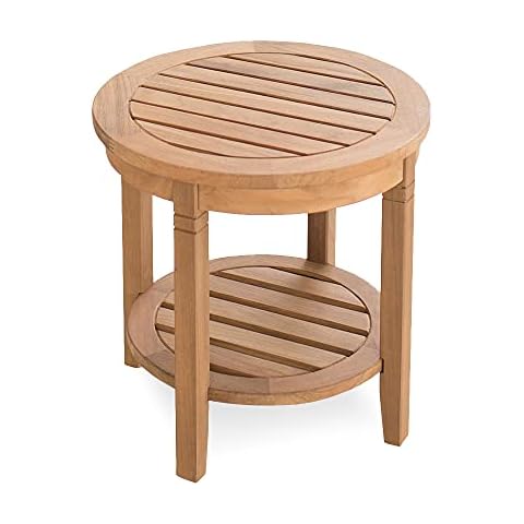 Cambridge Casual Arie Outdoor Round Side Table, Plantation Teak, 18 Inch/Natural Teak Cover
