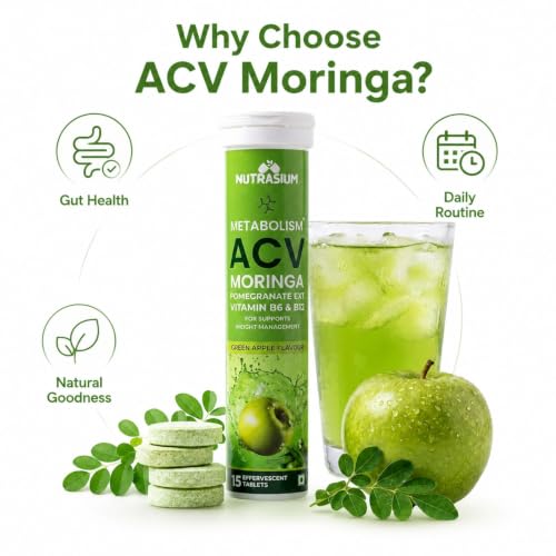 Image of Nutrasium ACV Moringa Metabolism Plus | Apple Cider Vinegar Effervescent Tablet | For Supports Weight Loss, Control Cravings, Convert Fat Into Energy, Boost Energy & Immunity | 120 Tablets Green apple