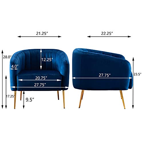 Lsspaid Velvet Accent Chair, Fabric Upholstered Accent Chairs For Living Room, Golden Metal Legs Armchairs, Navy Blue, Set Of 1 #TOP1