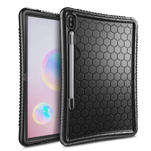 Fintie Silicone Case for Samsung Galaxy Tab S6 10.5' 2019 (Model SM-T860/T865/T867), [S Pen Holder] Honey Comb Series Kids Friendly Light Weight Shock Proof Protective Cover, Black