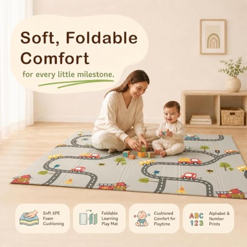 Image of StarAndDaisy Baby Floor Play Mat for Babies, Infants & Toddlers, Double-Sided Waterproof Play Mat, Reversible & Foldable Design (Giraffe, 6 * 5)
