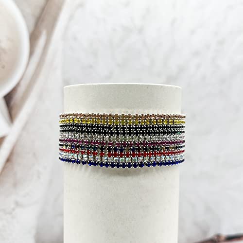 Urspetom 10 Pcs Rhinestone Bracelet Set For Women Girls Tennis Chain Stackable Stretch Rhinestone Bracelet Multicolor Daily Party Jewelry （Silver #TOP5