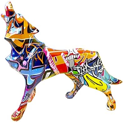 IDORTYBB Graffiti Abstract Geometric Wolf Sculpture Animal Statues Art Figurines Home Decoration for Living Room Bedroom Book Shelf TV Cabinet Desk Decor Table Centerpieces Ornaments(Wolf A)