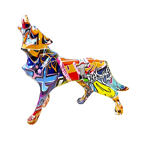 Idortybb Graffiti Abstract Geometric Wolf Sculpture Animal Statues Art Figurines Home Decoration For Living Room Bedroom Book Shelf Tv Cabinet Desk Decor Table Centerpieces Ornaments(Wolf A) #TOP3