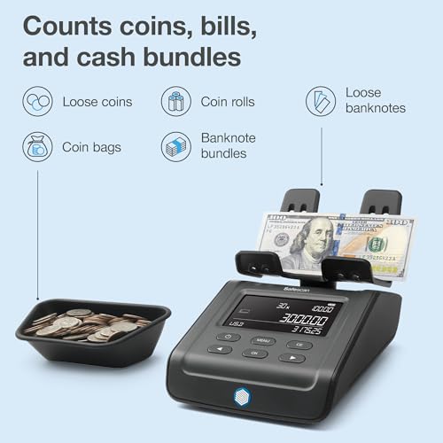 Safescan 6165 Advanced Money Counting Scale, Counts Bills, Coins, Coin Rolls and Bill Bundles, Multi-Currency, Easy to Update, Clear Display Panel, 3 Year Warranty