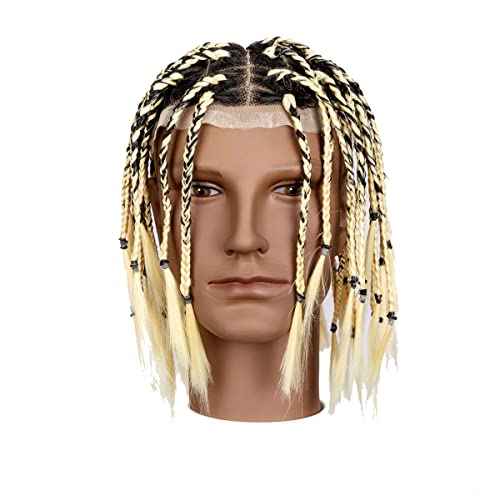 Daixi 8X10 Inches Transparent Full Lace Base Box Braids Toupee For Men Women And Kids, 1B Human Hair Mix 613 Blonde Synthetic 48 Strands Box Braideds Extensions Crocheted On The Toupee Including Free Type And Crochet Tools #TOP24
