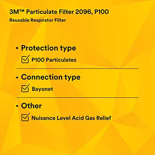 3M P100 Respirator Filter 2096, 1 Pair | Helps Protect Against Oil and Non-Oil Based Particulates, Nuisance Level Acid Gas Relief, Dust, Fumes, and Mists - image 9