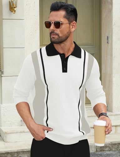 Hardaddy Polo Vintage a Rayas para Hombre Jersey Ligero de Manga Larga con Cuello miniatura 3