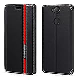PU Leder Flip Hülle mit Farbakzent & Unsichtbarem Magnetverschluss Kompatibel mit Sony Xperia XA2 Plus, Schlanke Modische Schutzhülle (Schwarz)
