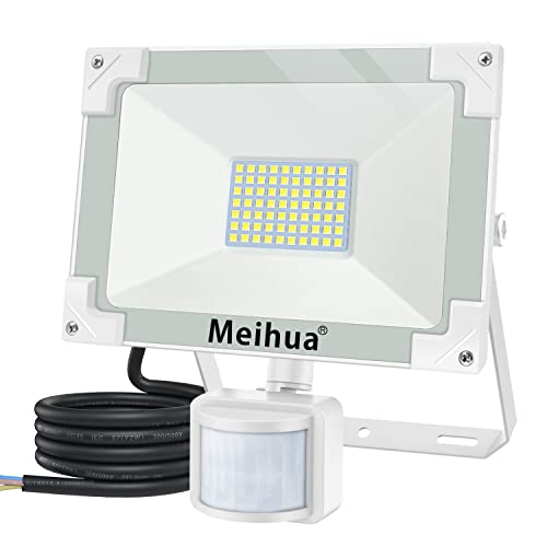 MEIHUA 60W Faretto con Sensore di Movimento, 5200LM Faro Sensore LED Esterno Super Luminoso Bianca Fredda 6500K, Proiettore Faretto da Esterno Impermeabile IP66 per Garage Giardino Terrazza