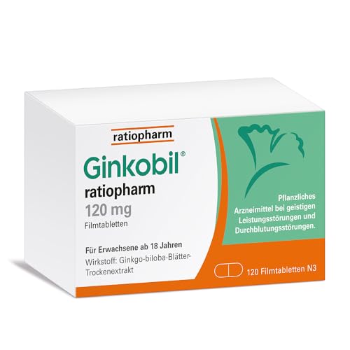 Ginkobil ratiopharm 120 mg Filmtabletten stärken die Gedächtnisleistung und Konzentrationsleistung* mit dem Extrakt aus Ginkgo biloba 120 Filmtabletten