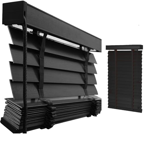 Persiana Veneciana de Madera con Lamas 50mm, Personalizado Cortinas, W 25/30/35/45/60/80/100/130/160cm Persianas Horizontales para Interior/Exterior(Negro)