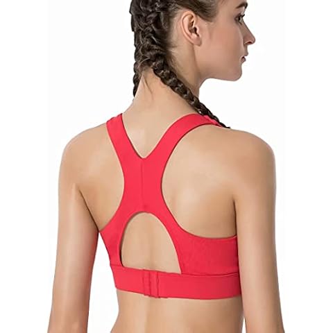 LULUWINGX Women High Impact Sports Bra Adjustable Racerback Supportive Wireless Padded Bra for Yoga Running Training Fitness Everyday Use(Medium) Red Cover