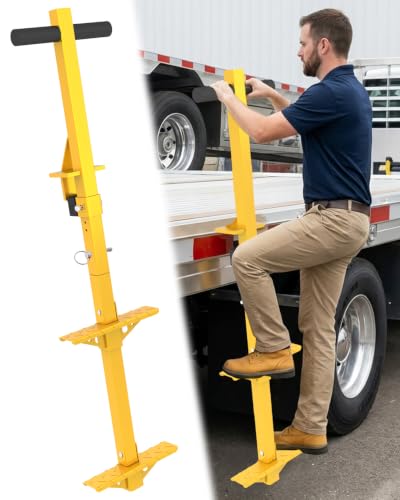 2-Step Truck Deck Steps 450LBS+ Load Capacity Heavy Duty Ladder for Flatbeds Truck Anti-Slip & Easy Mounting & Alloy Steel Semi Trailer Deck Ladder Secure Access for Truckers (Yellow)