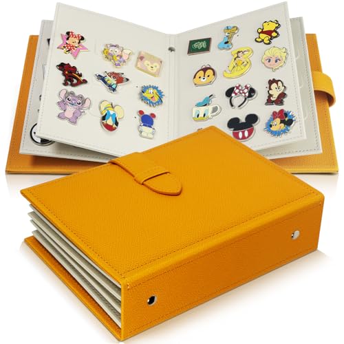 Enamel Pin Album, Pin Trading Book, PU Leather Brooch Holder, Fit Rubber Back, Yellow