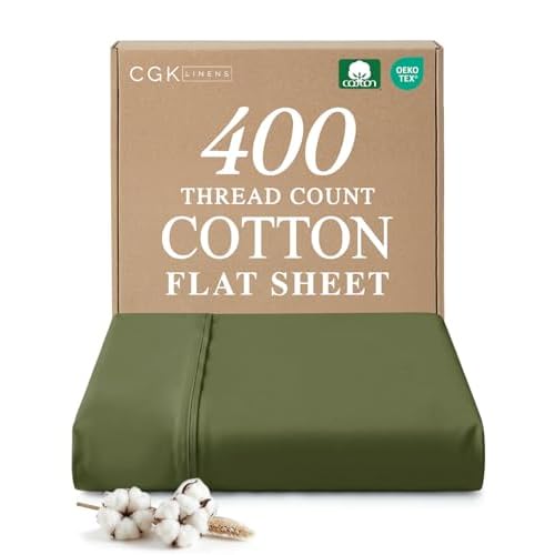 Queen 400 Thread Count 100% Cotton Flat Sheet - Comfortable, Cooling & Breathable Cotton - Top Flat Sheet Only - Luxury Hotel Quality Bedding - Soft and Comfy - Easy Care, Wrinkle Free - Sag
