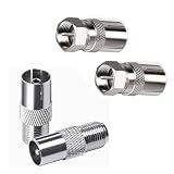 Antennenadapter Set 4 Stück,Koaxialadapter F-Stecker für TV-Buchse,SAT Antenne Adapter, F-Stecker auf Koax-Stecker und F auf Koax-Kupplung,für Satellit, Antenne, Antennenkabel, kompatibel mit TV