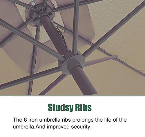 Parasol de jardín beige de 2m con estructura de 6 varillas y ajuste preciso 6
