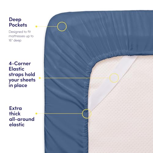 Image of 1500 Supreme Collection RV Short Queen Sheets Set, Denim Blue - Short Queen Bed Sheets for RV Camper Mattress, 1500 Supreme Collection Soft Sheets, RV Queen Size, Denim Blue